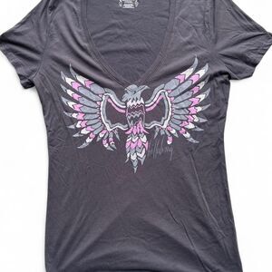 Rare 2000’s Y2K Women's Billabong Bird Print V Neck Shirt